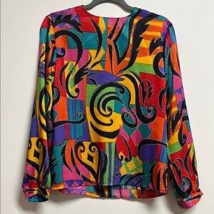 Pierre Cardin 80s Colorful Rainbow Maximalist Abstract Blouse Size 10